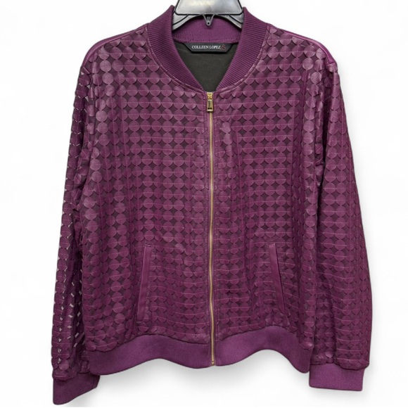 Colleen Lopez "Dream Weaver" Laser-Cut Faux Leather Bomber Jacket - Picture 3 of 9